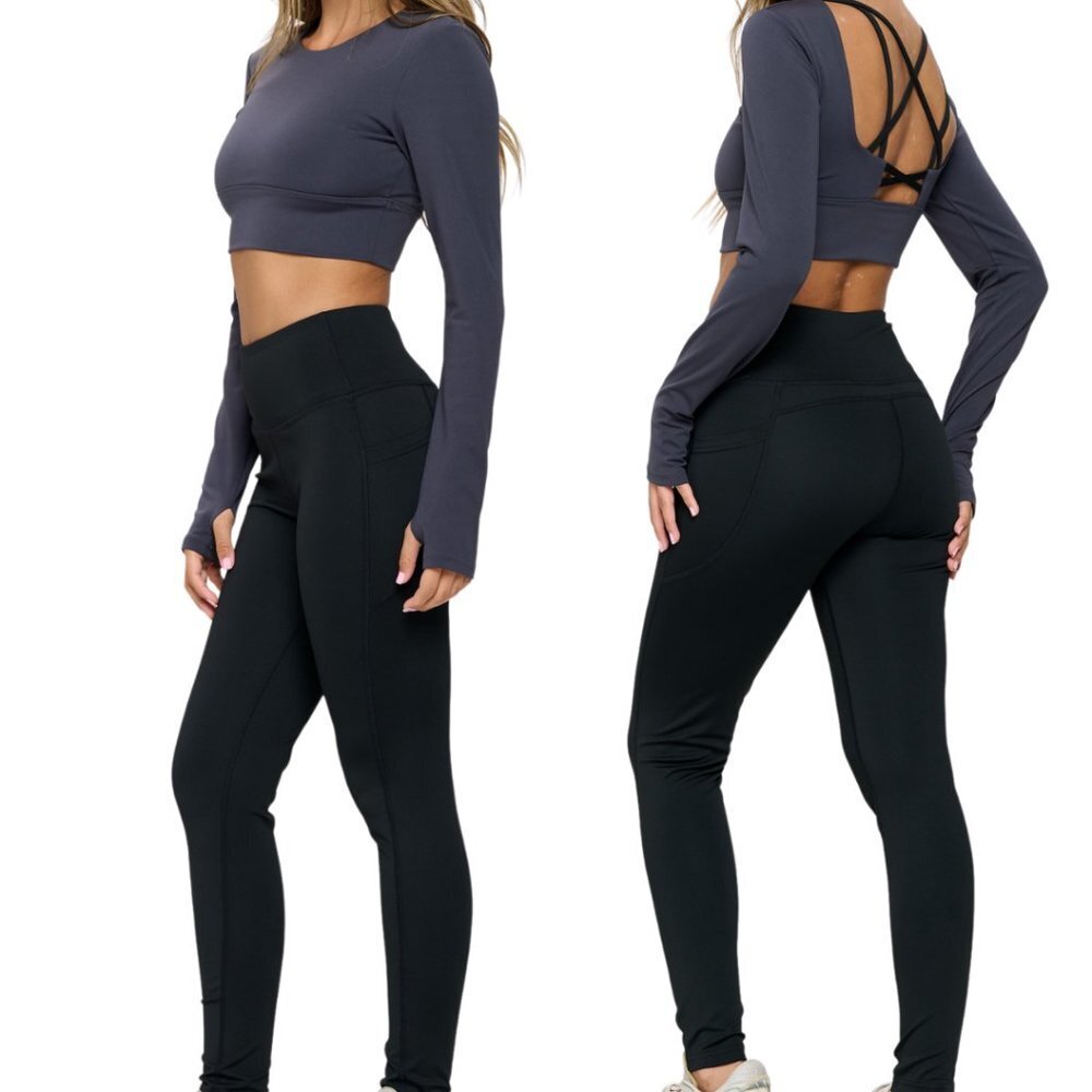 2pc Activewear Set - Purple Top / Black leggings